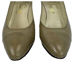 Vintage Evins Pumps Womens Nude Beige Leather Cap Toe Made in Italy Size 6 AA